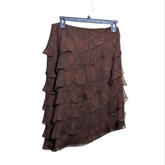 Ralph Lauren Dresses & Skirts - Ralph Lauren Skirt Brown Floral Flowy Layered Sheer Overlay Asymmetrical Zipper